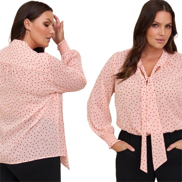 Torrid Chiffon Bow Front Button-Up Long Sleeve Blouse Size 00 / Medium 10 - Picture 1 of 8